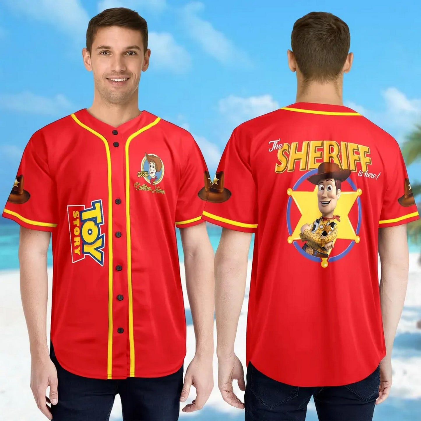 Custom Name And Number Disney Toy Story Woody Simple Red Baseball Jersey