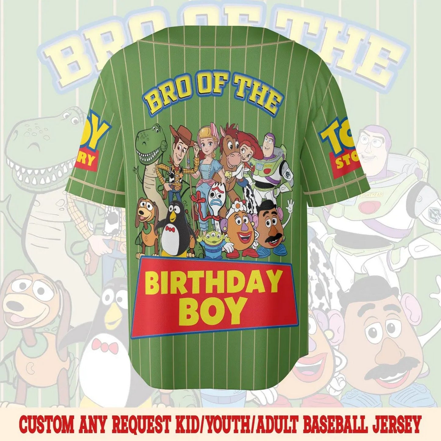 Custom Name And Number Disney Toy Story Yoshi And Characters Striped Green Baseball Jersey