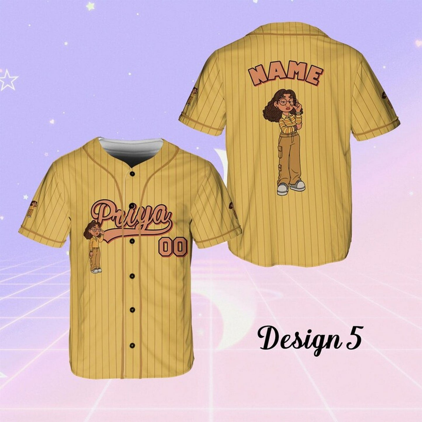 Custom Name And Number Disney Turning Red Movie Priya Dark Yellow Baseball Jersey