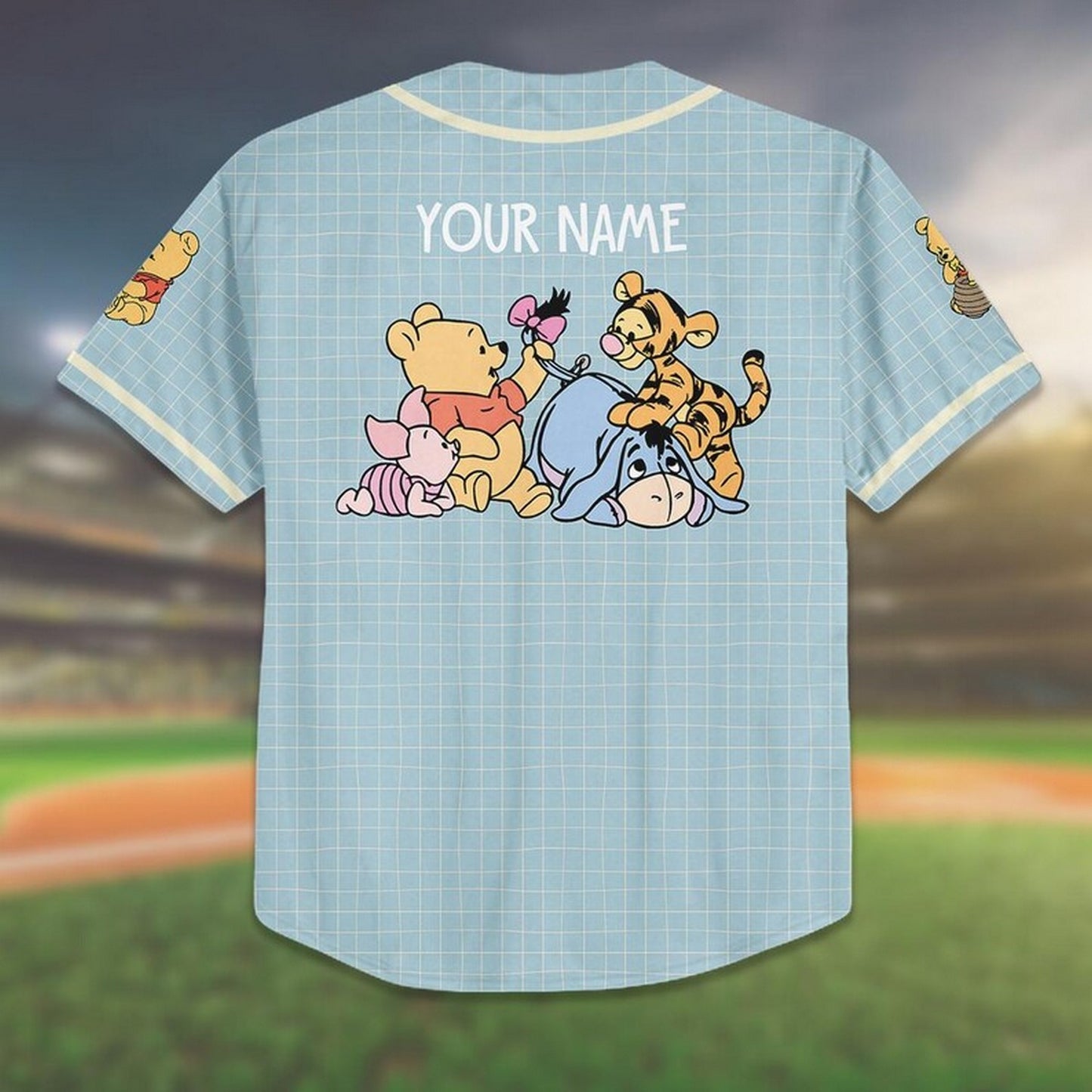 Custom Name And Number Disney Winnie The Pooh And Friends Playingfill Blue Baseball Jersey