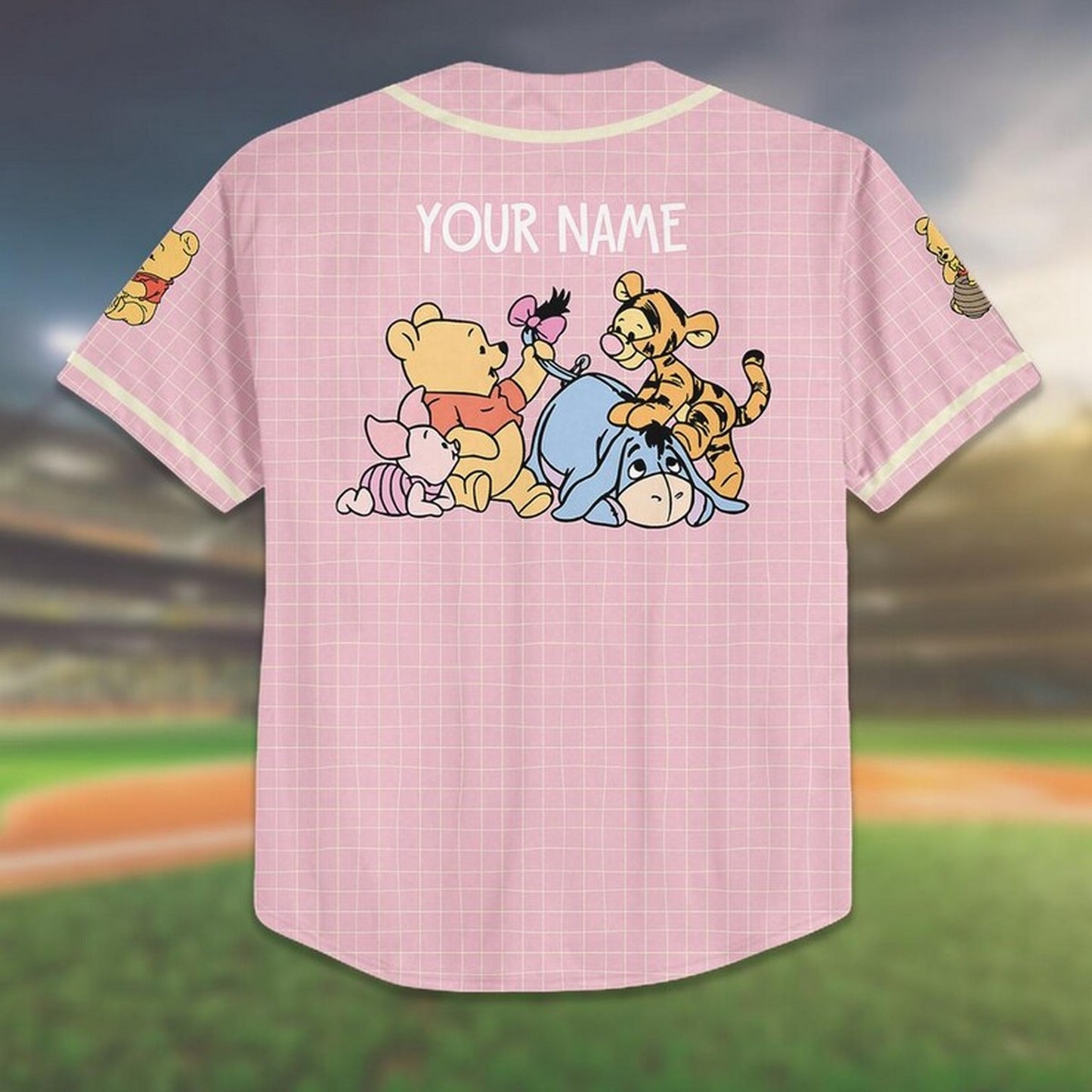 Custom Name And Number Disney Winnie The Pooh And Friends Playingfill Pink Baseball Jersey