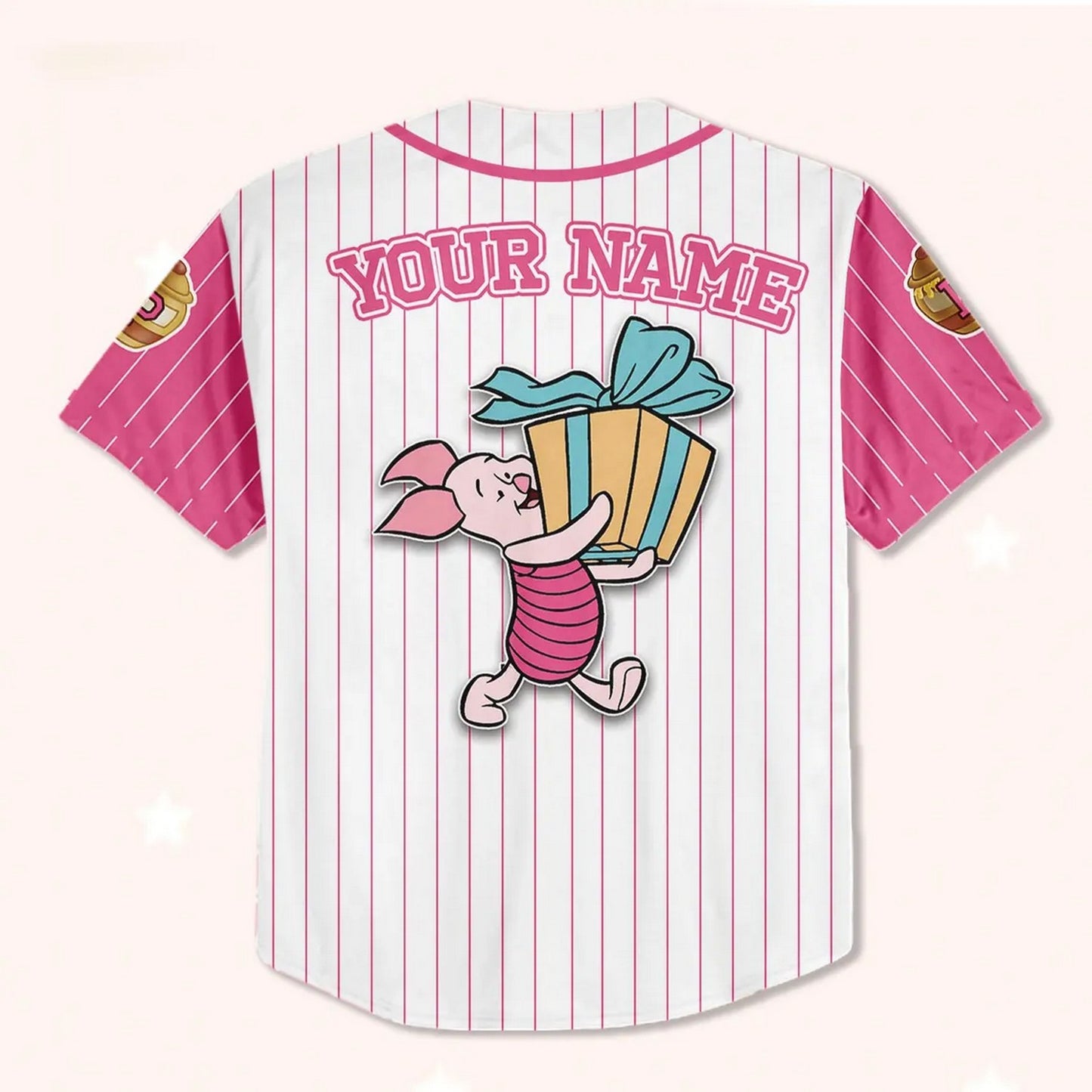 Custom Name And Number Disney Winnie The Pooh Piglet Cute Pink White Baseball Jersey