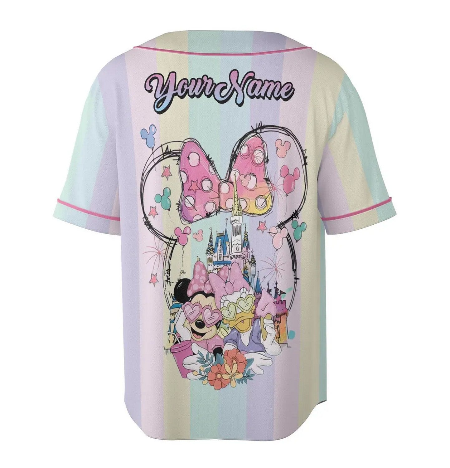 Custom Name And Number Disneyland Minnie And Daisy Bestie Pastel Baseball Jersey