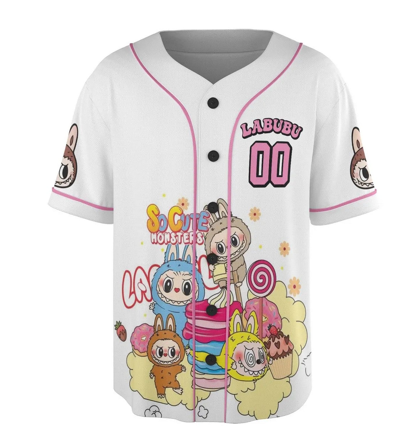 Custom Name And Number Labubu And Cake Milk Tea Simple White Baseball Jersey