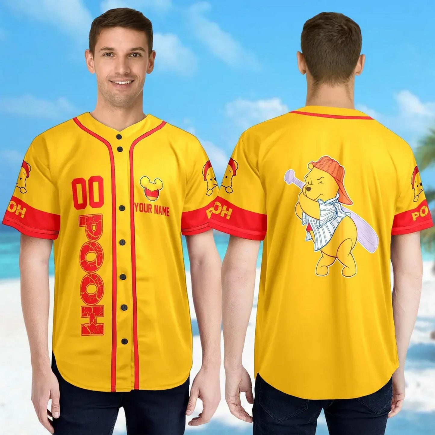 Custom Name And Number Winnie The Pooh Yellow Baseball Jersey