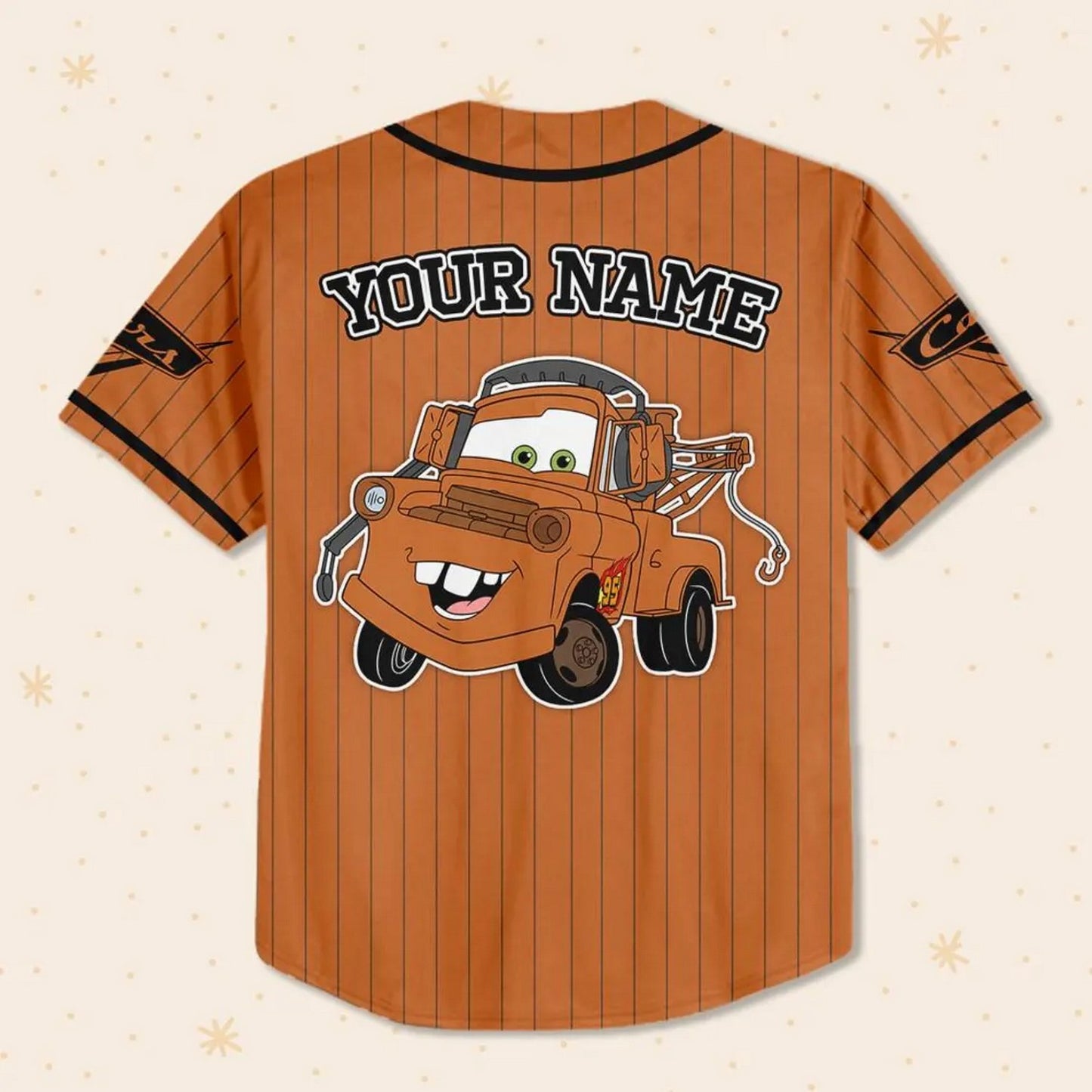 Custom Name Disney Cars Lightning Tow Mater Brown Simple Baseball Jersey