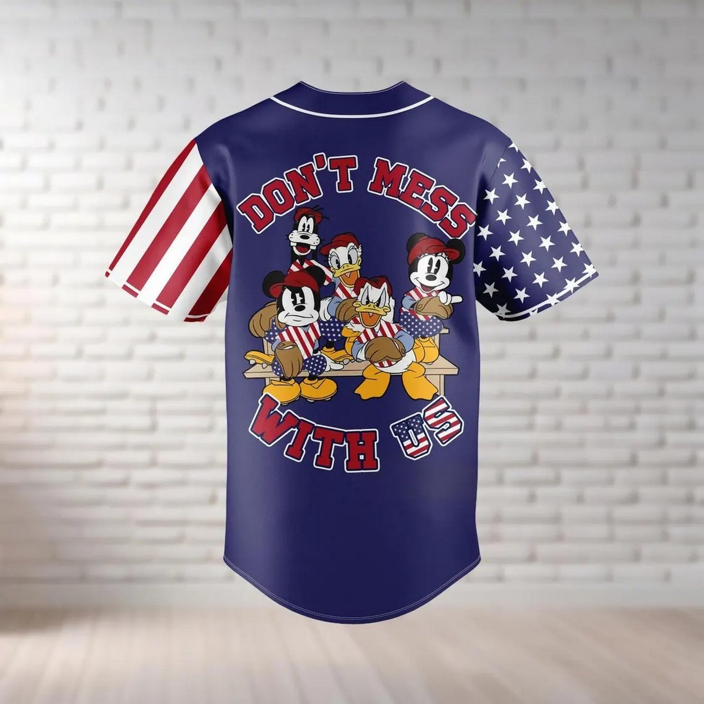 Custom Name Disney Goofy 4th Of July Dark Blue Baseball Jersey