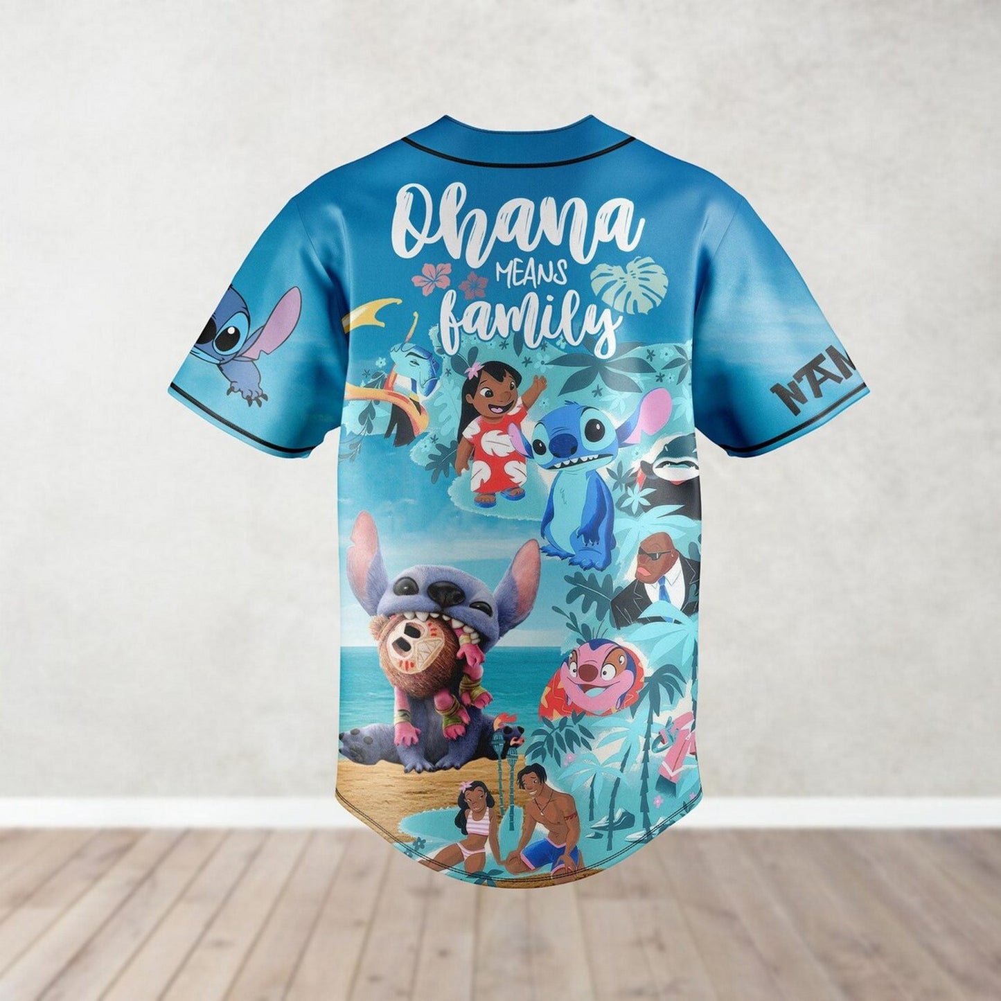 Custom Name Disney Lilo And Stitch Ohana Mean Family Tropical Summer Baseball Jersey