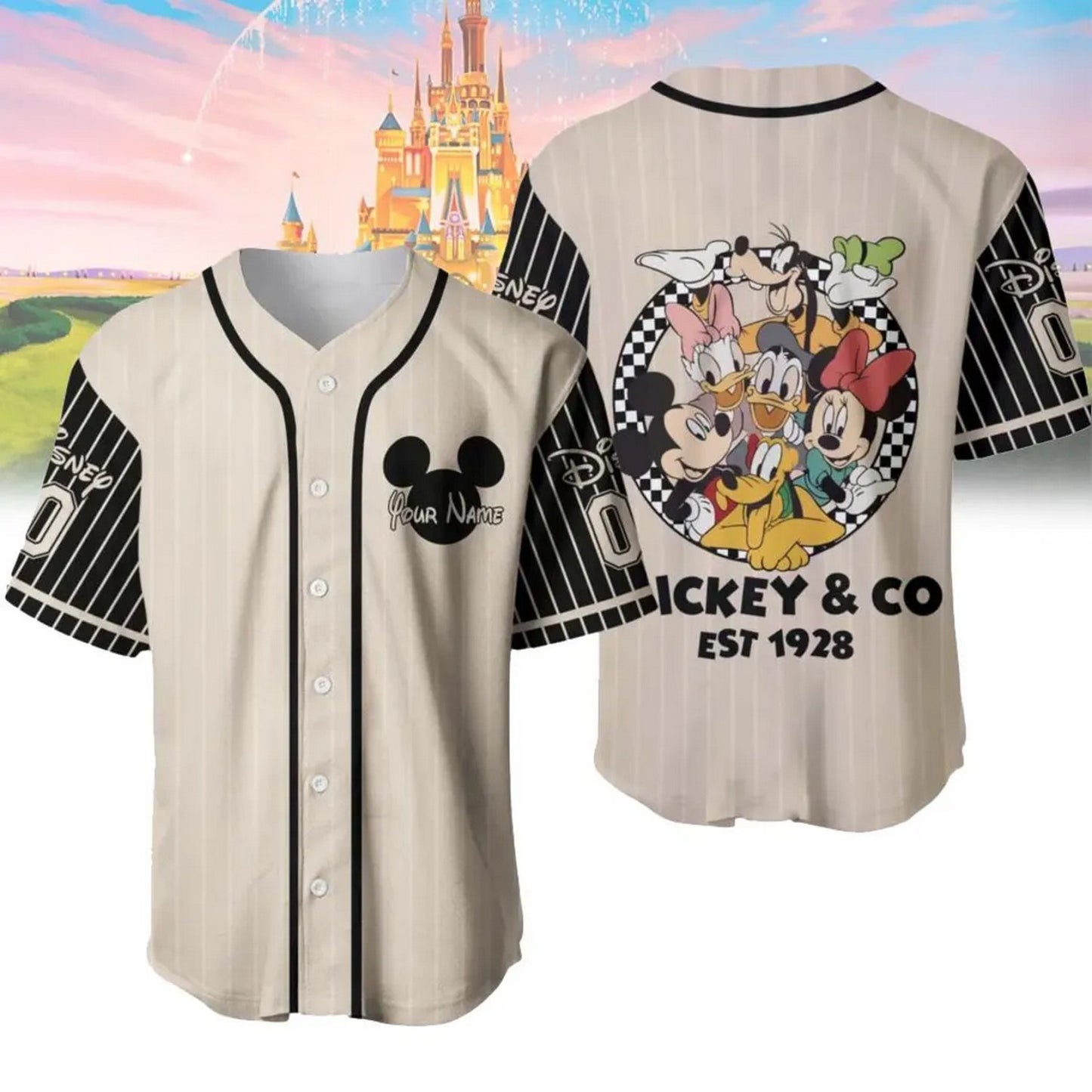 Custom Name Disney Mickey & Co 1928 Gray Baseball Jersey