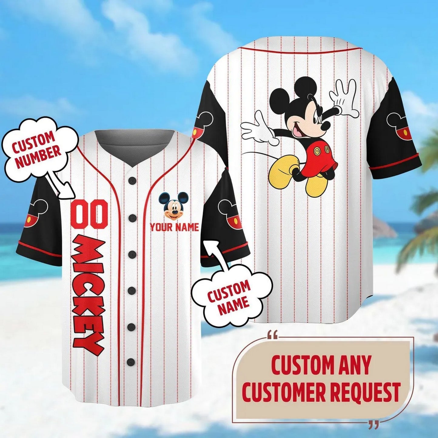 Custom Name Disney Mickey Mouse Head Baseball Jersey