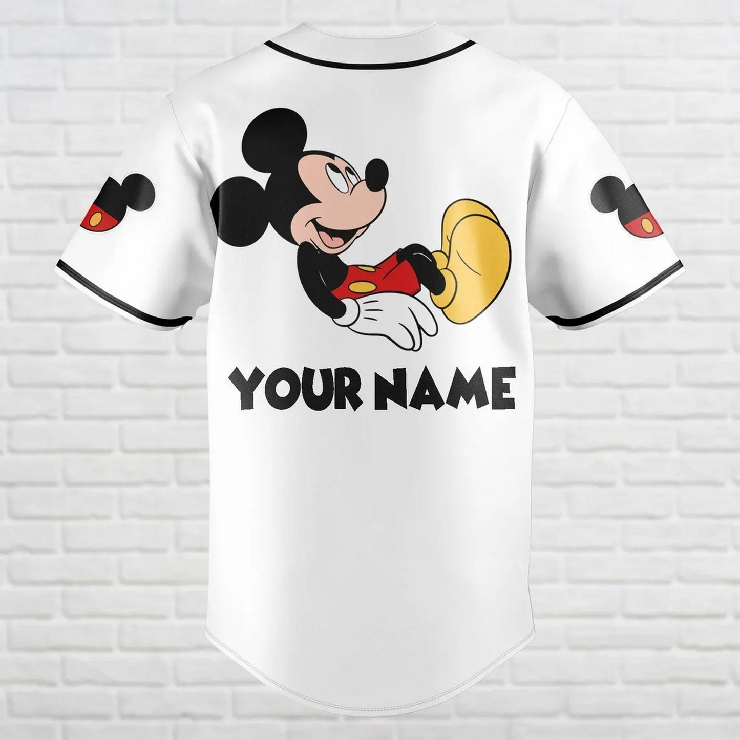 Custom Name Disney Mickey Simple White Baseball Jersey