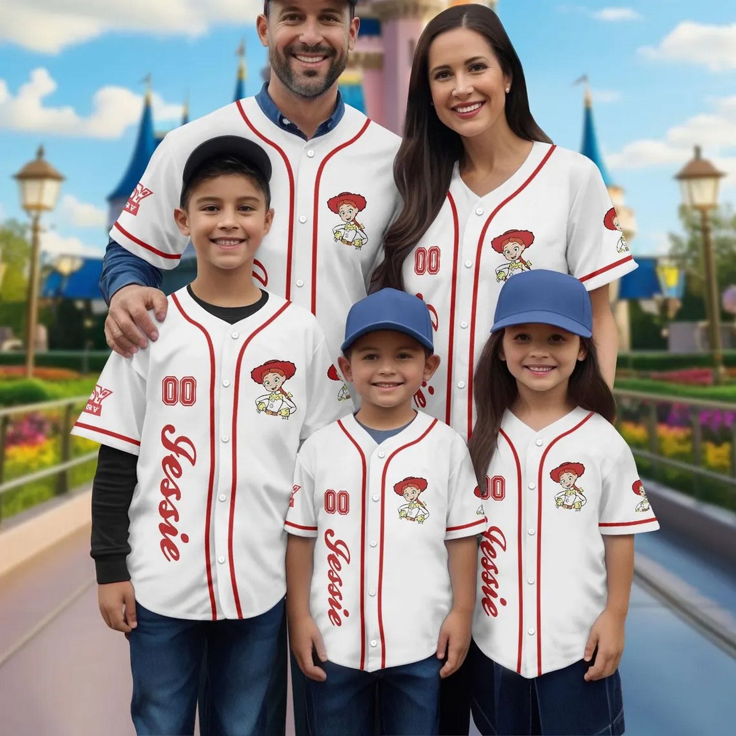Custom Name Disney Toy Story Jessie Simple White Baseball Jersey For Family
