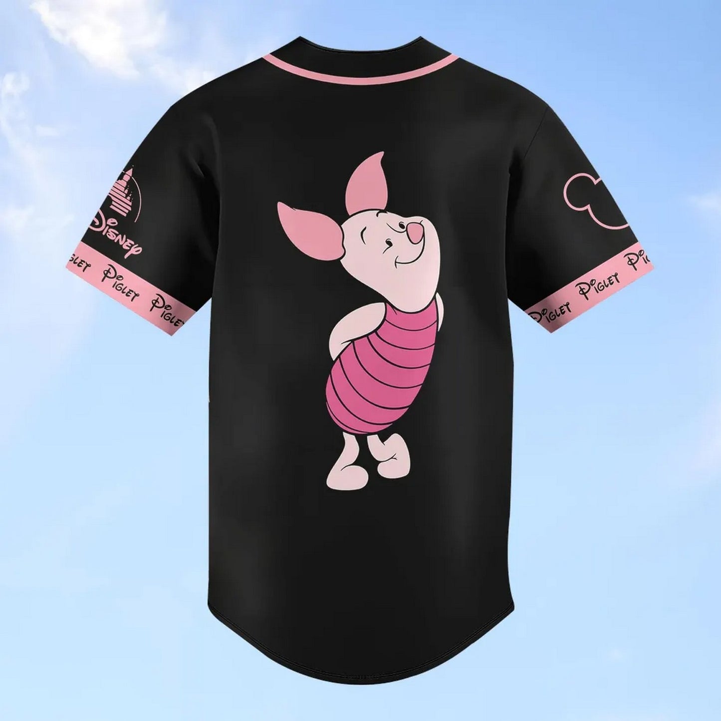 Custom Name Disney Winnie The Pooh Piglet Black Baseball Jersey