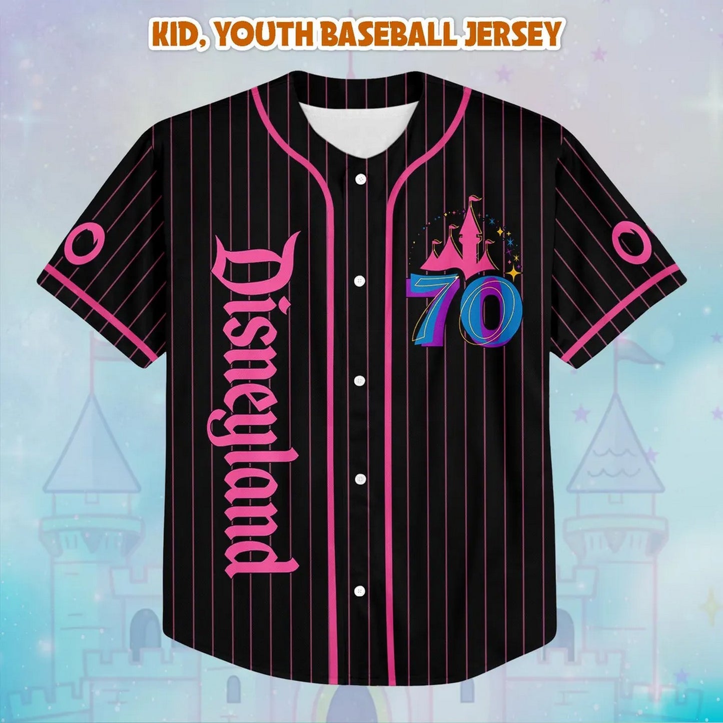 Custom Name Disneyland 70th Anniversary Black Baseball Jersey