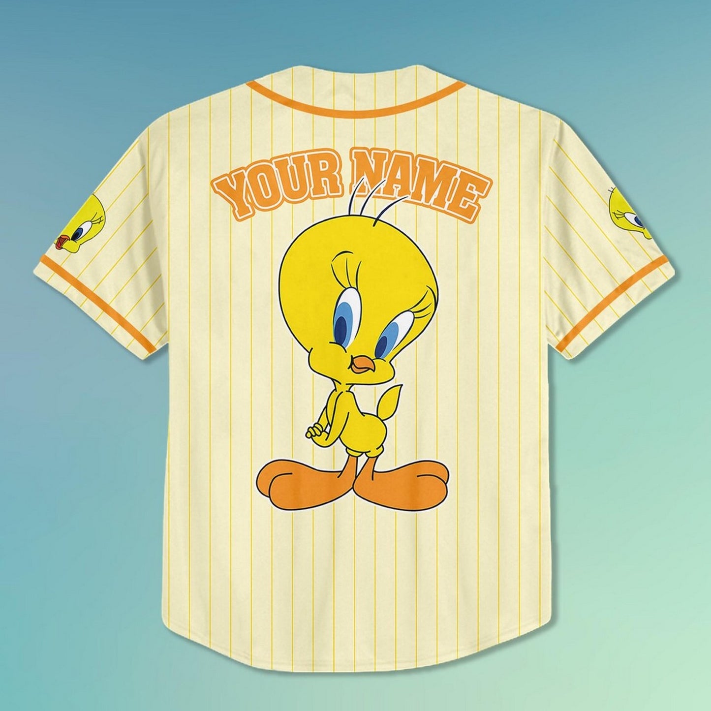 Custom Name Looney Tunes Tweety Light Yellow Baseball Jersey