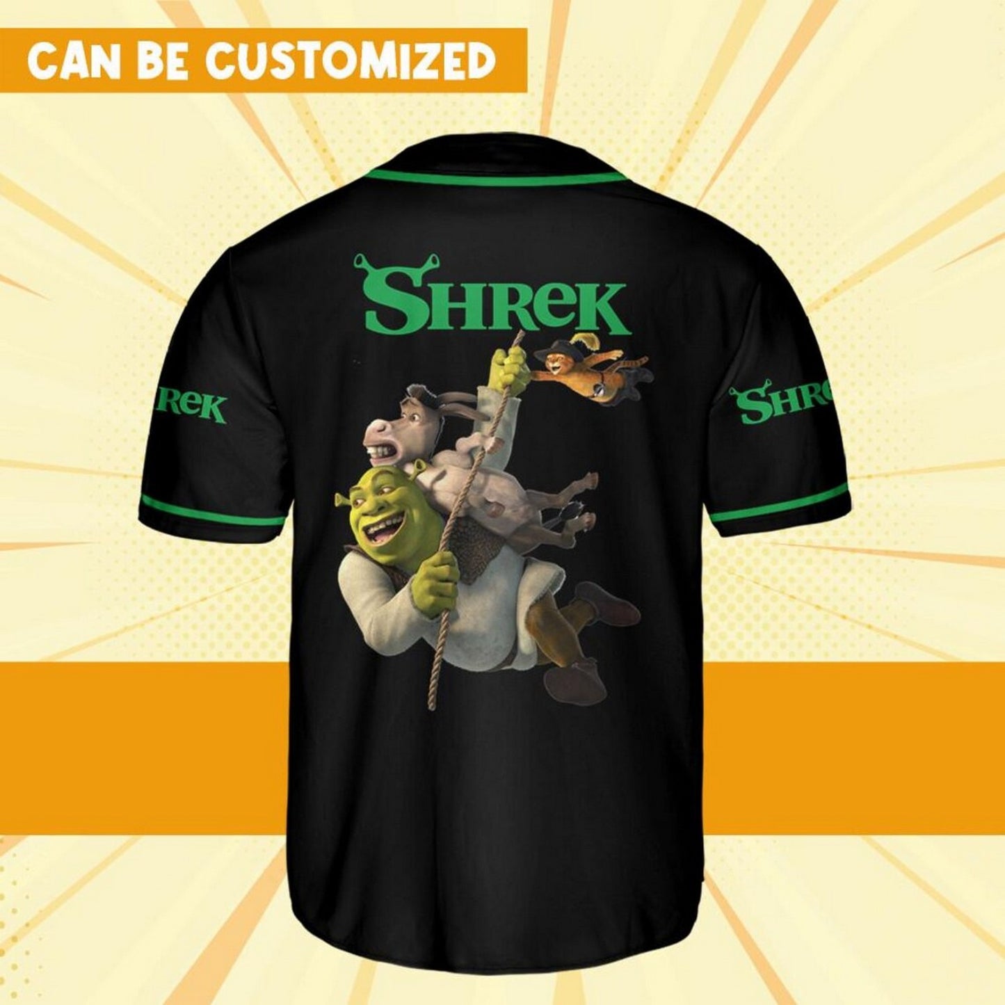 Custom Name Shrek Friend Funny Awesome Black Green Baseball Jersey