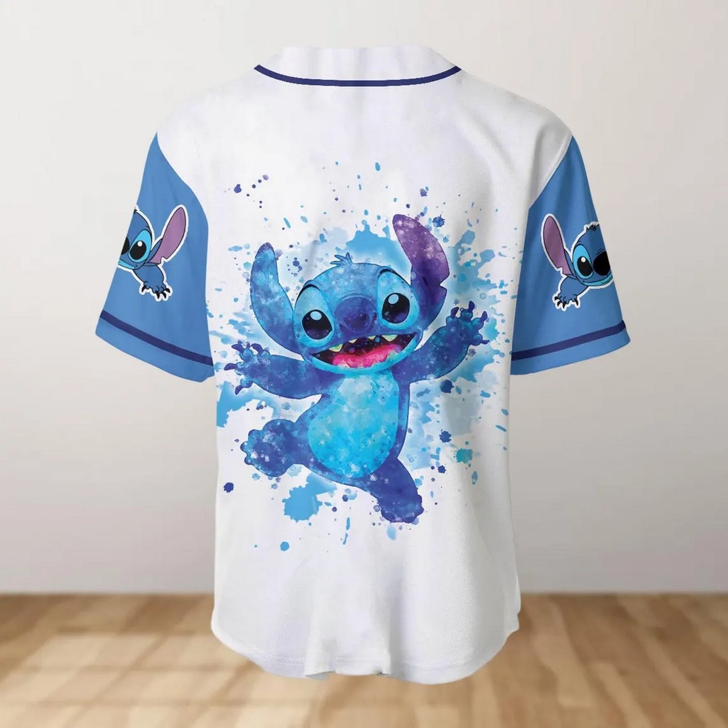 Custom Name Stitch Blue Watercolor Baseball Jersey