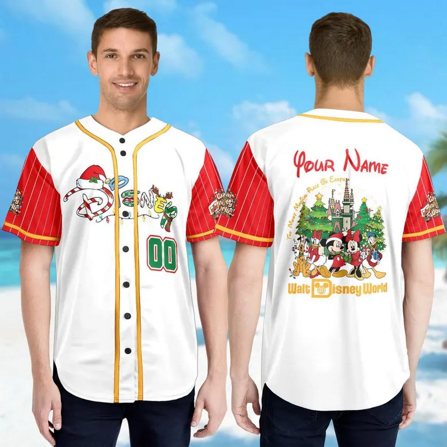Custom Name Watl Disney Mickey Mouse And Friends Christmas Baseball Jersey