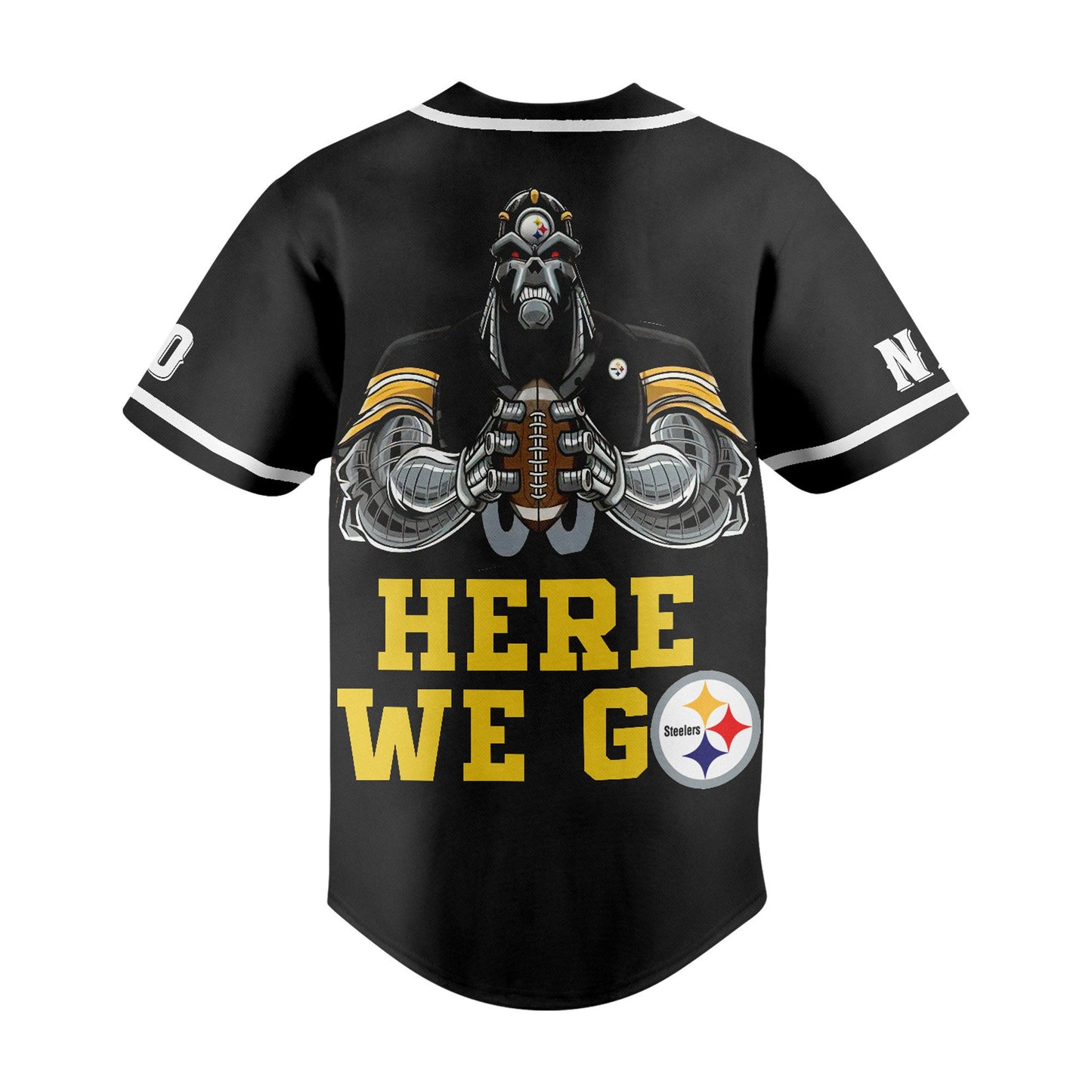 Custom Pittsburgh Steelers Here We Go Black Sport Baseball Jersey