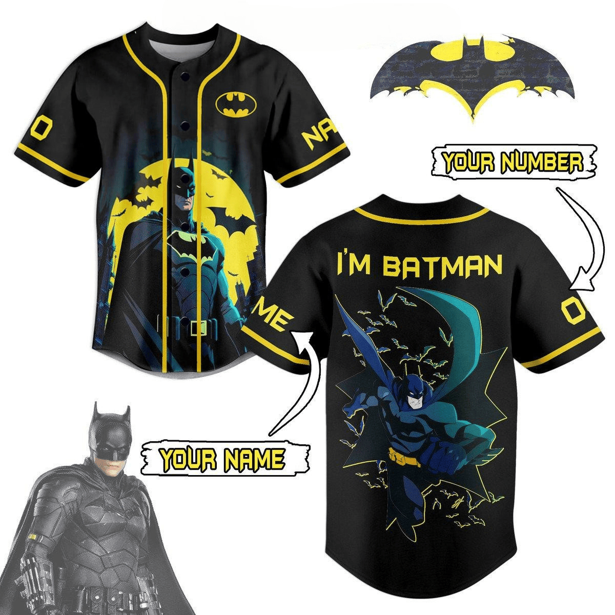 Customized Batman Cool DC Comic Style Baseball Jersey