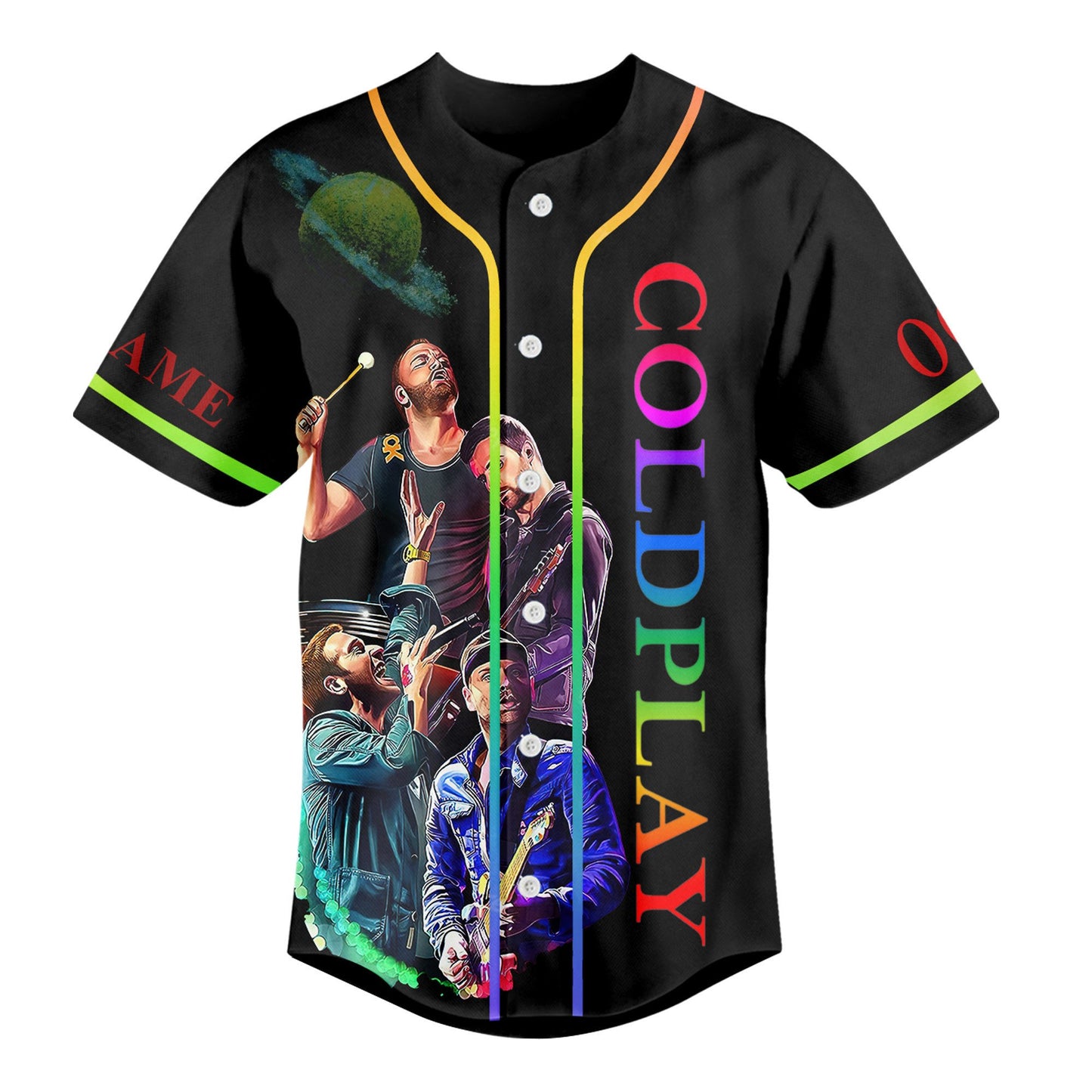 Customized Colorful Coldplay Rock Band Music Black Baseball Jersey