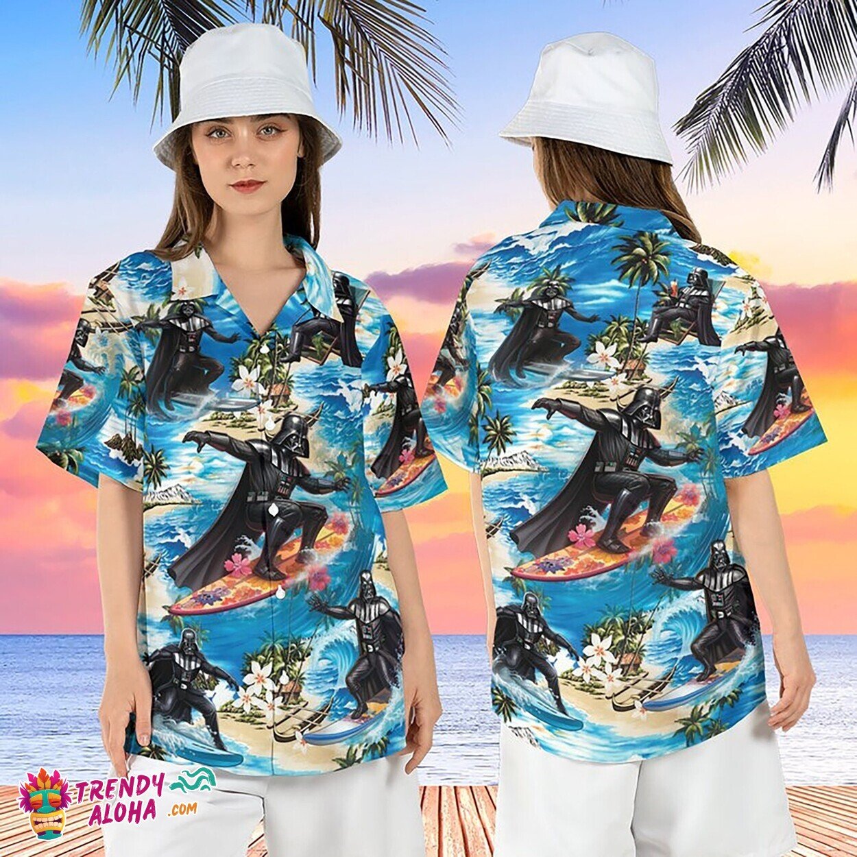 Darth Vader Surfing Palm Tree Hawaiian Aloha Summer Beach Shirt