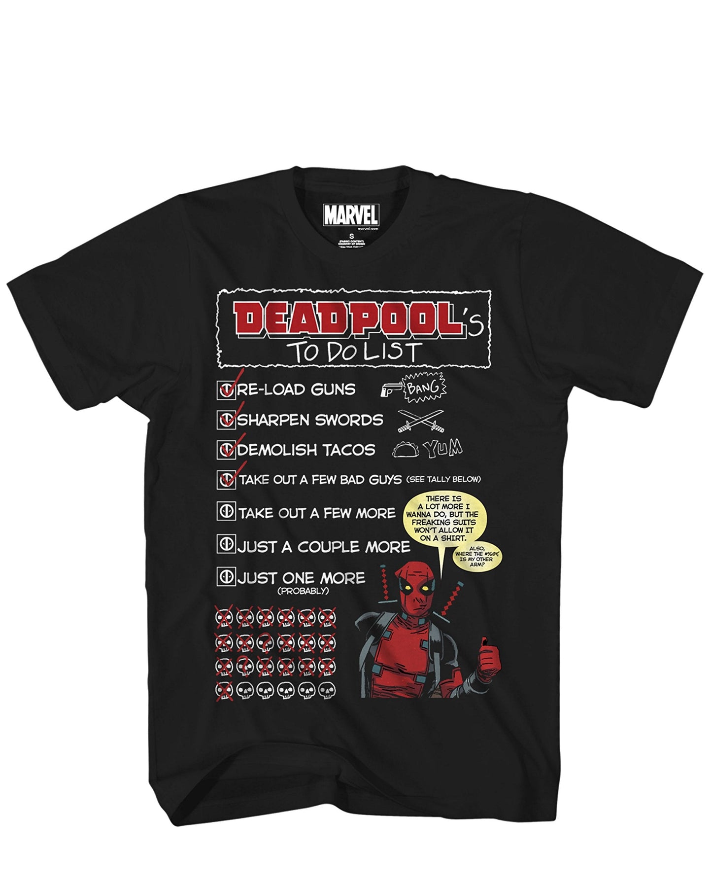 Deadpool Mens T-Shirt - To Do List Graphic T-Shirt for Adults