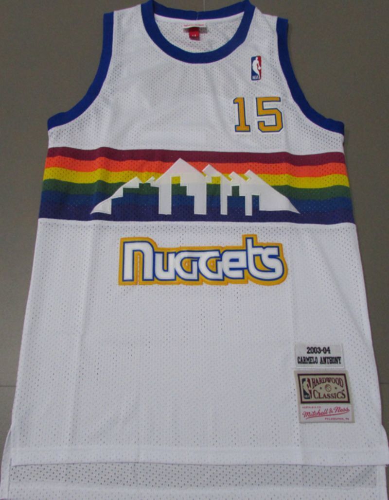 denver nuggets#15 nikola jokic Nuggets 15 # Rainbow Edition Anthony Classic Retro White Premium Mesh Jersey Style 1