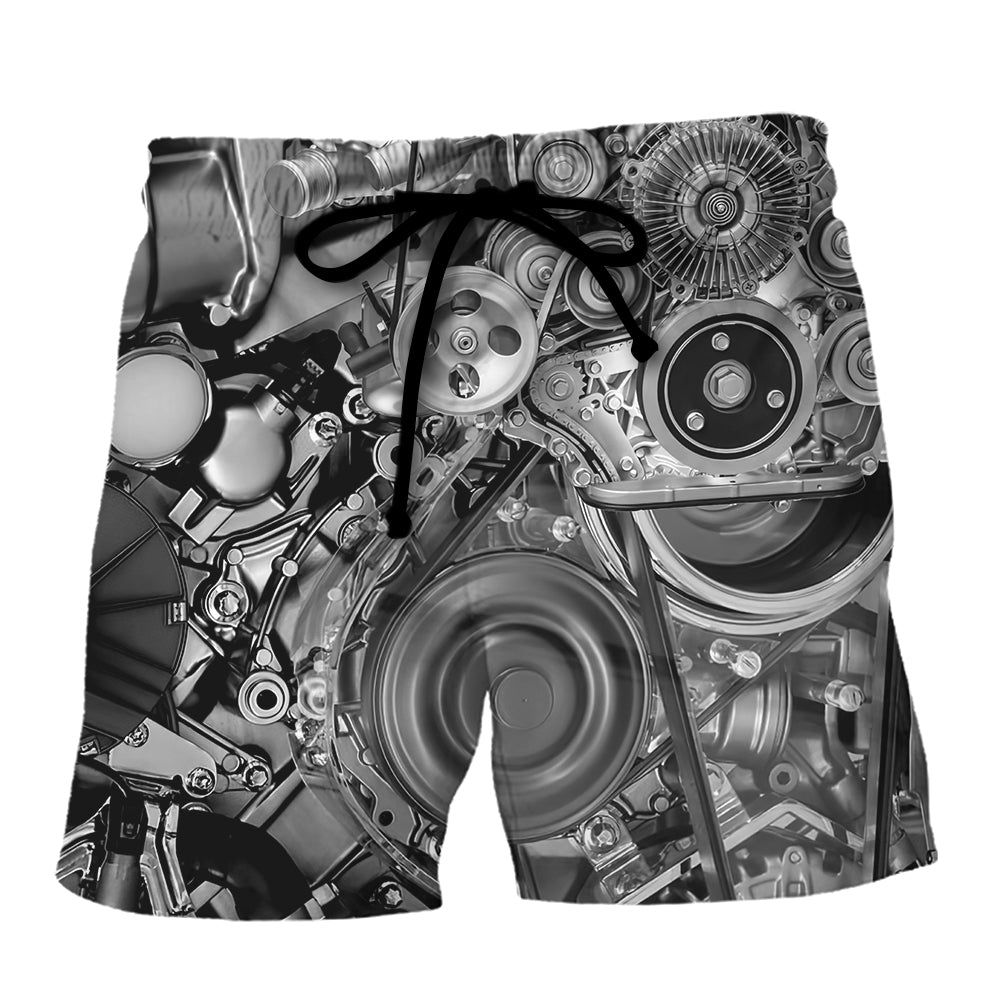 Diesel Engine Pulleys And Belts On Car Engines Trendy Aloha Hawaiian Beach Shorts