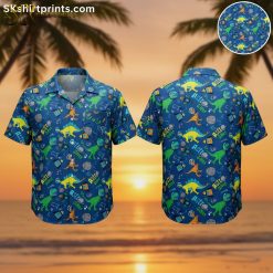 Prehistoric Dino Print Hawaiian Button Up Shirt for Men - Tropical Dinosaur Design