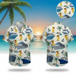 Cruising Duck Hawaiian Shirt - Cartoon Ducks Cruise Ship Pattern Button Down Shirt for Men