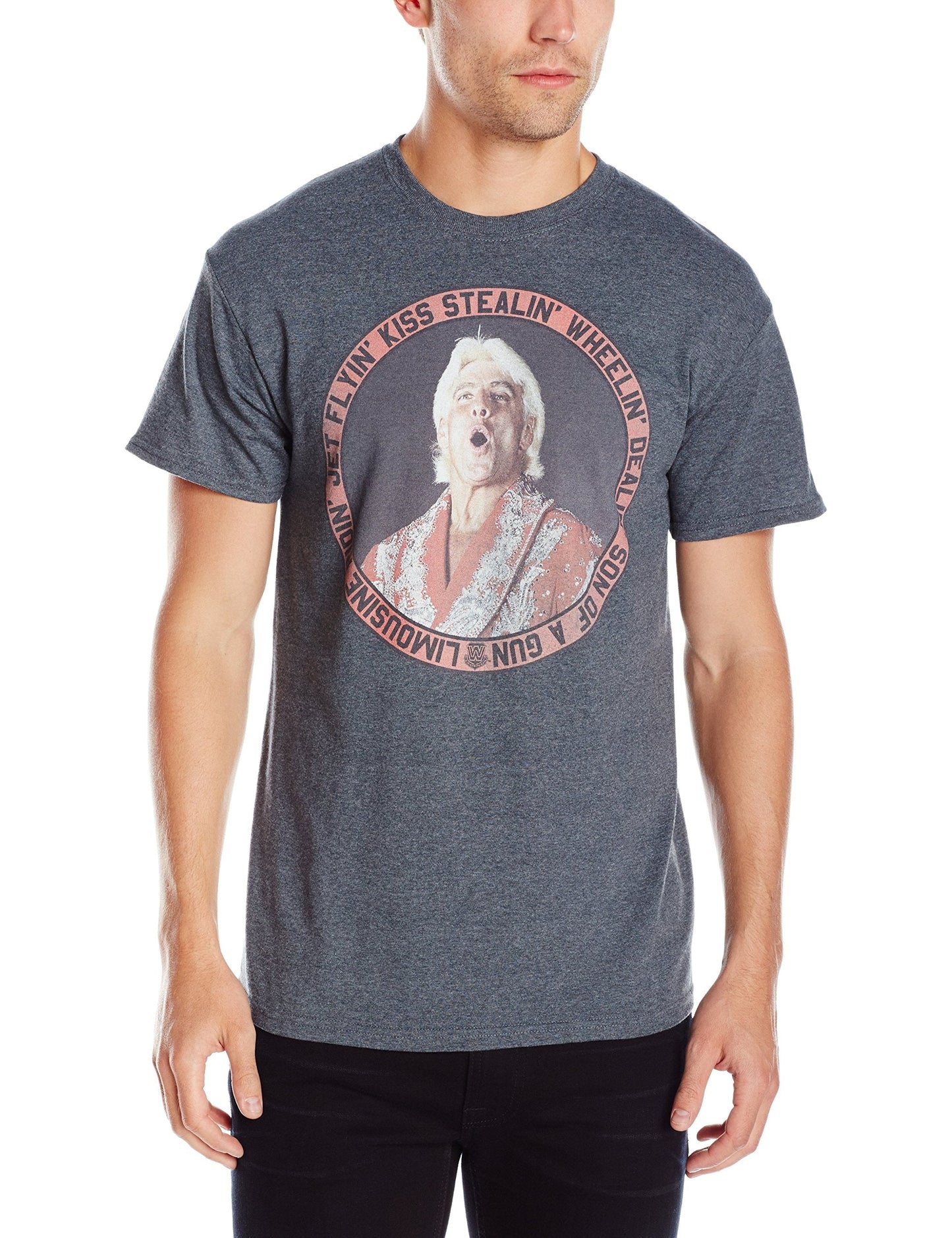 Ric Flair Mens T-Shirt - Jet Flyin Kiss Stealin Photo Circle
