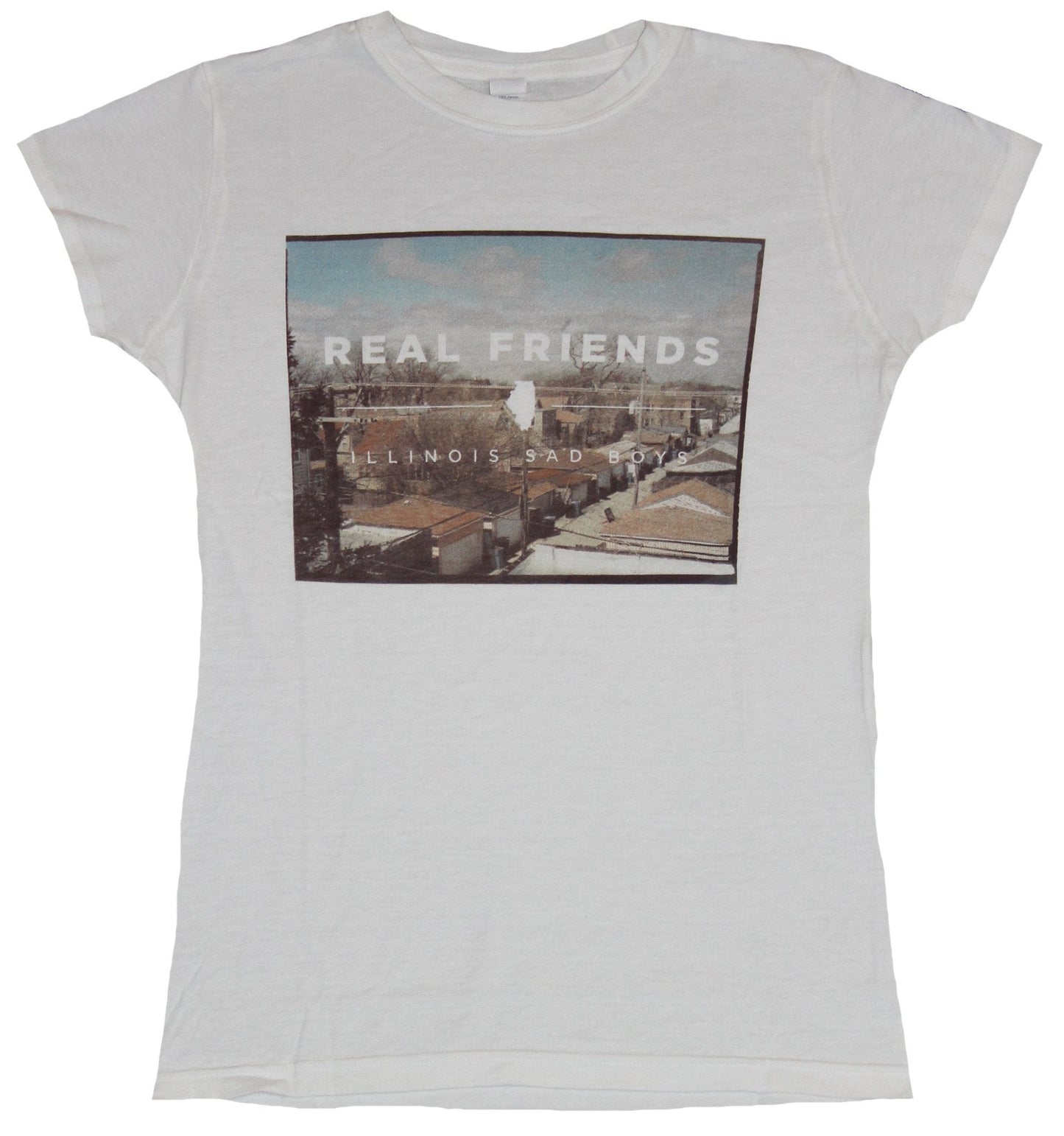 Real Friends Girls Juniors T-Shirt - Illnois Sad Boys Boxed Town Photo