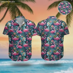 Pink Flamingo Hawaiian Shirt Casual Button Down Short Sleeve - Tropical Aloha Shirt for Men Women