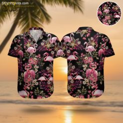 Pink Flamingo Hawaiian Shirt Tropical Aloha Button Down Short Sleeve for Men Women