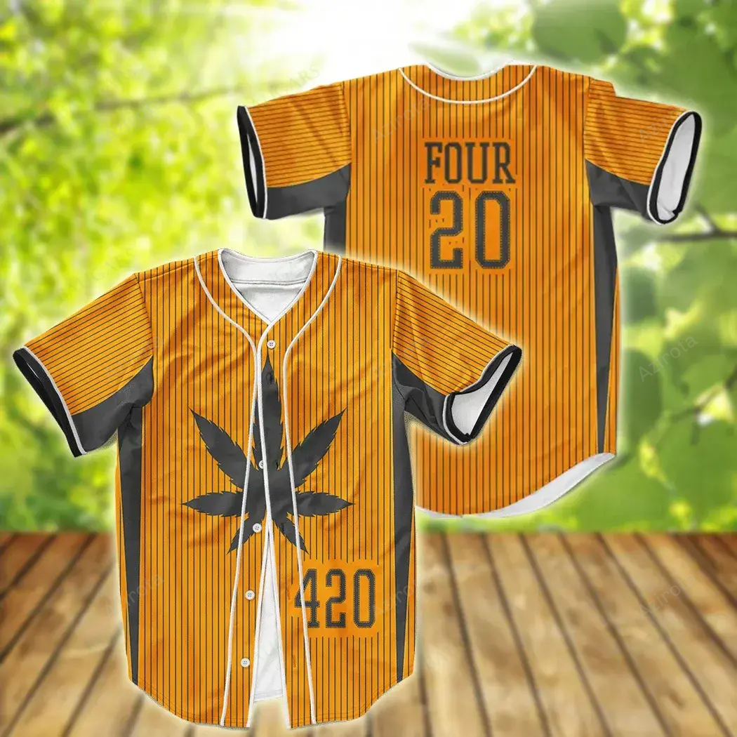 420 Marijuana Classic Style Orange Weed Baseball Jersey Colorful Adult Unisex S 5Xl Full Size