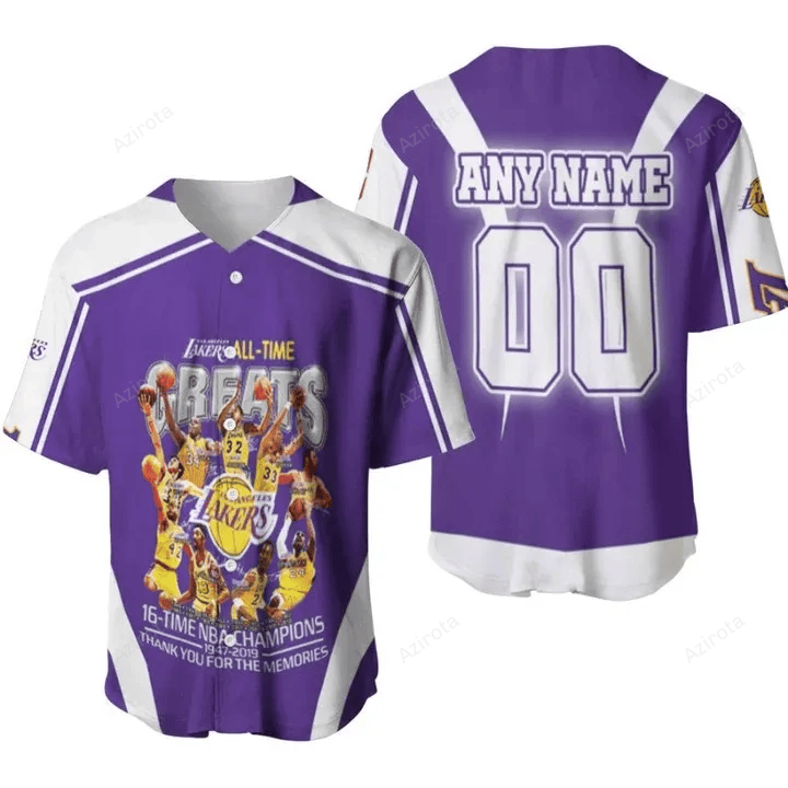 Los Angeles Lakers All Time 16 Time Champions Thank You For The Memories Nba 3D Designed Personalized Baseball Jersey Nba Gift For Fans