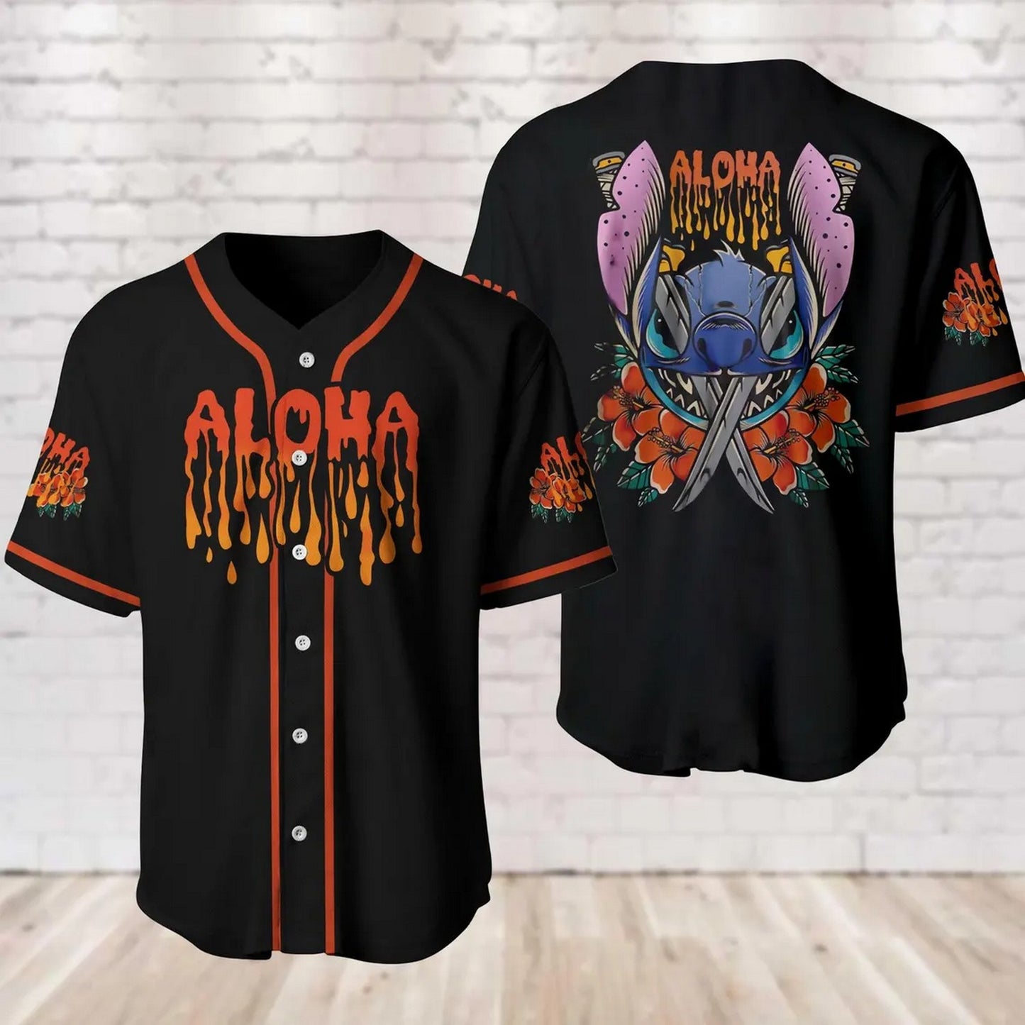 Halloween Lilo & Stitch Black Baseball Jersey