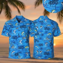 Hawaiian Fishing Shirt for Men - Bass Fish Print Button Down Short Sleeve Aloha Shirt