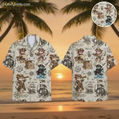 Pirate Cat Hawaiian Shirt For Men Women - Tropical Pirate Themed Button Up Shirt