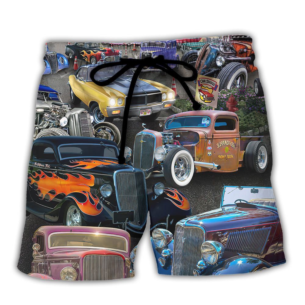 Hot Rod Diner Car Show Trendy Aloha Hawaiian Beach Shorts
