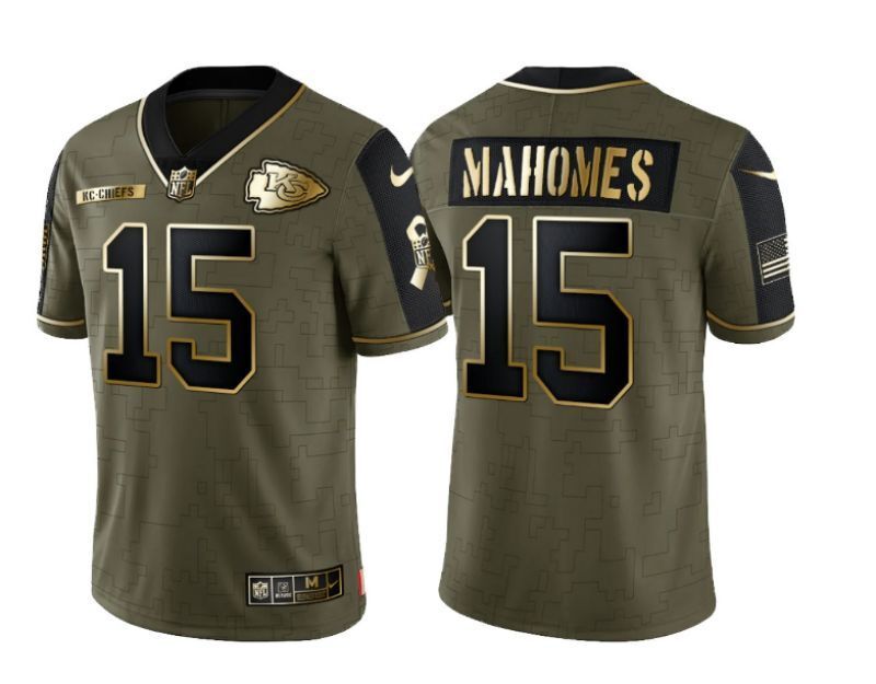 kansas city chiefs #15 patrick mahomes 21 Salute Gold Text
