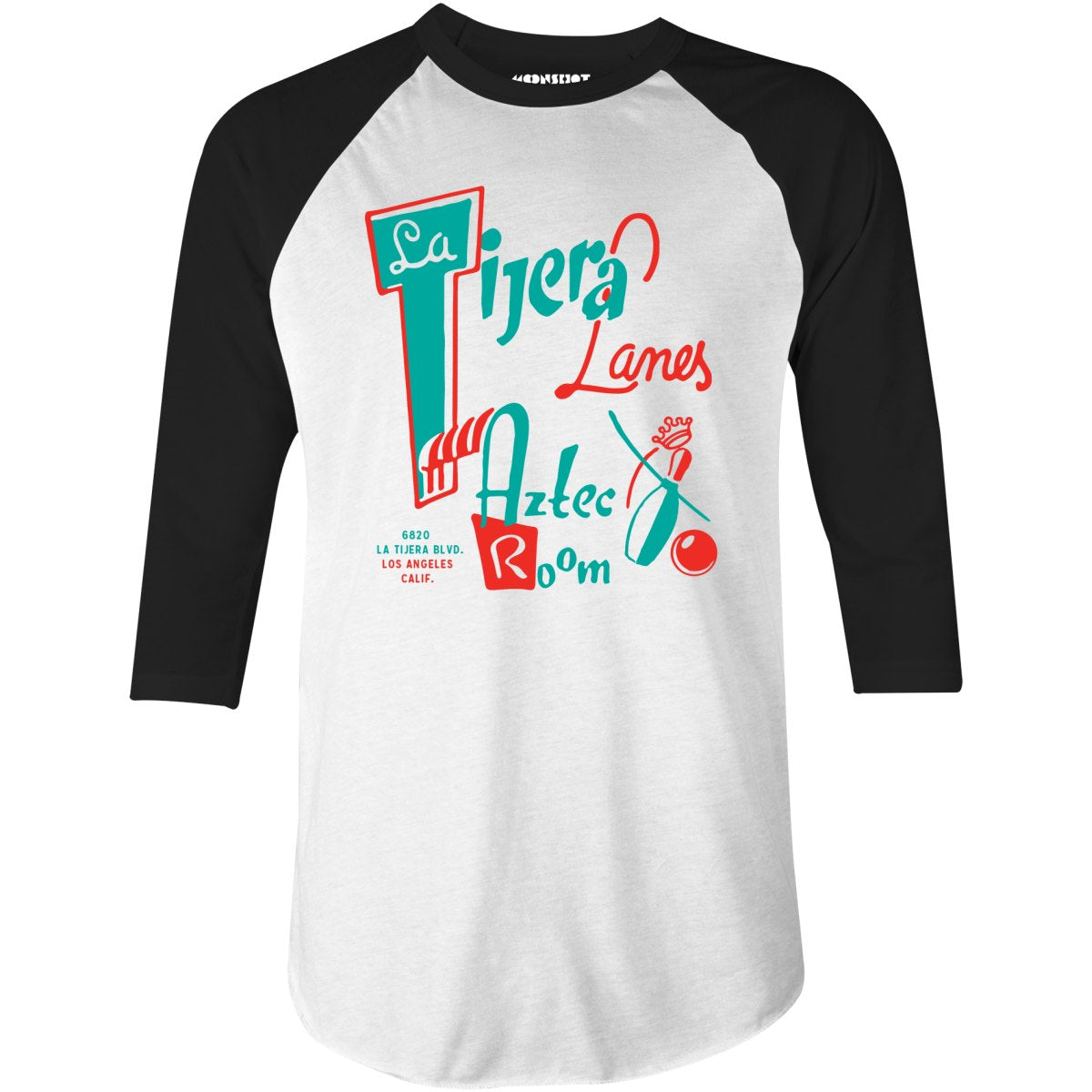 La Tijera Lanes - Los Angeles, CA - Vintage Bowling Alley - 3/4 Sleeve Raglan T-Shirt
