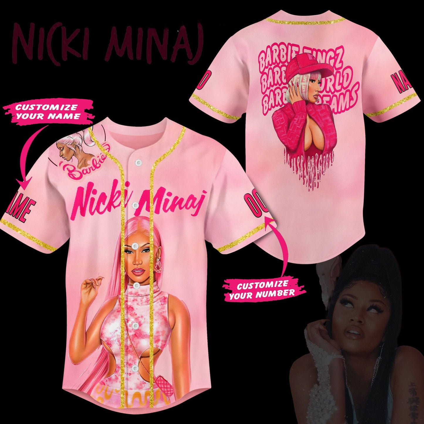 Light Pink Customized Nicki Minaj Barbie Baseball Jersey