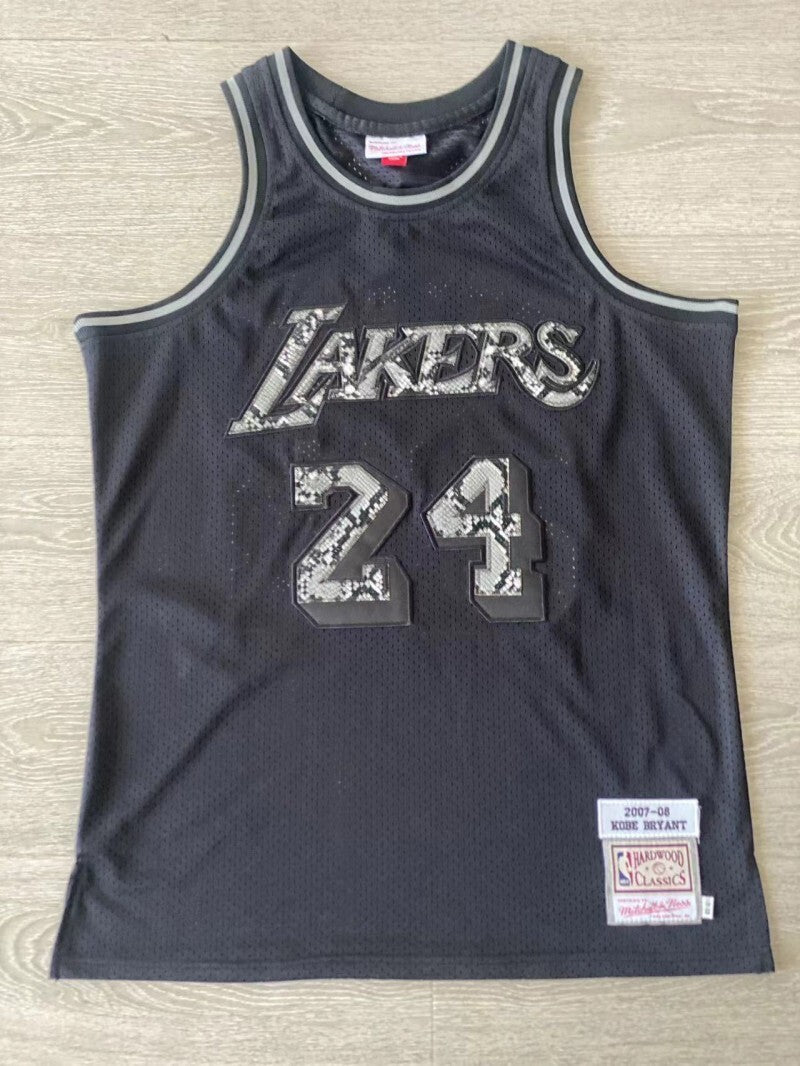 los angeles lakers #24 kobe bryant 2006-07 leather snakeskin Lakers 24 # Kobe Black Embroidered Style 1