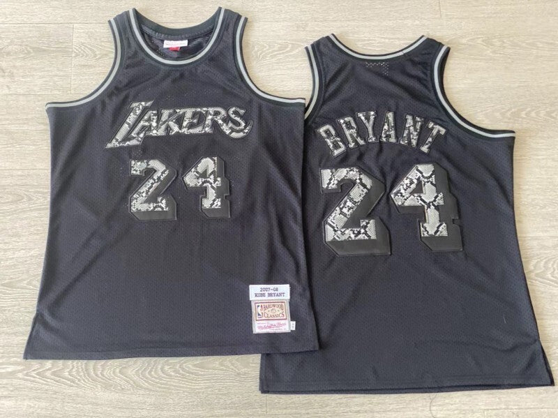 los angeles lakers #24 kobe bryant 2006-07 leather snakeskin Lakers 24 # Kobe Black Embroidered Style 2