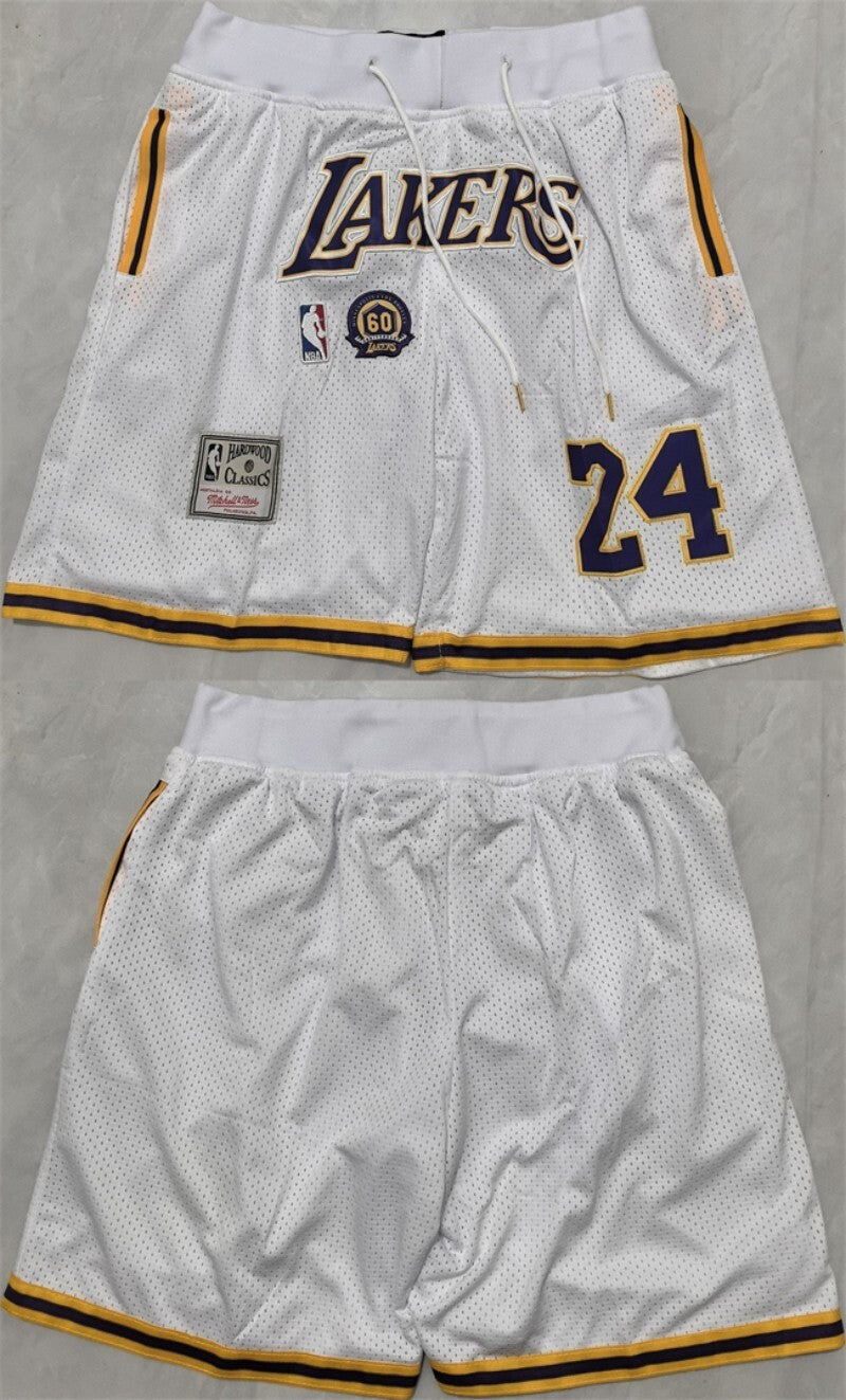 los angeles lakers #24 kobe bryant white 2025 shorts (run small)