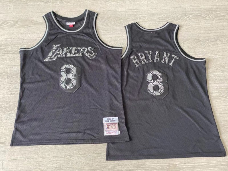 los angeles lakers #8 kobe bryant 1996-97 leather snakeskin Lakers 8 # Kobe Black Embroidered Jersey Style 3