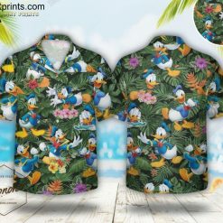 Men's Donald Duck Hawaiian Shirt - Tropical Duck Paradise Button Up Aloha Shirt for Summer Beach Vacation
