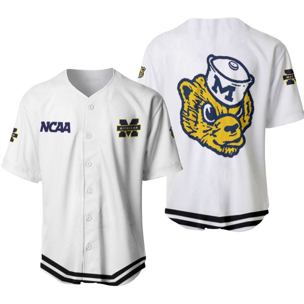 Michigan Wolverines Classic White With Mascot Gift For Michigan Wolverines Fans Baseball Jersey Gifts for Fans - lylyprint.com